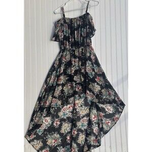 As U Wish Women's Small Shear Black Floral Adj. Straps Off The Shoulder Dress